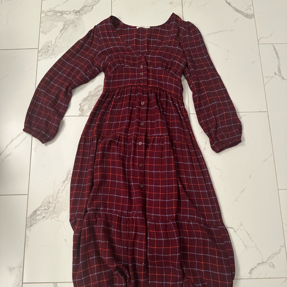 Marine Layer Burgundy Plaid Dress